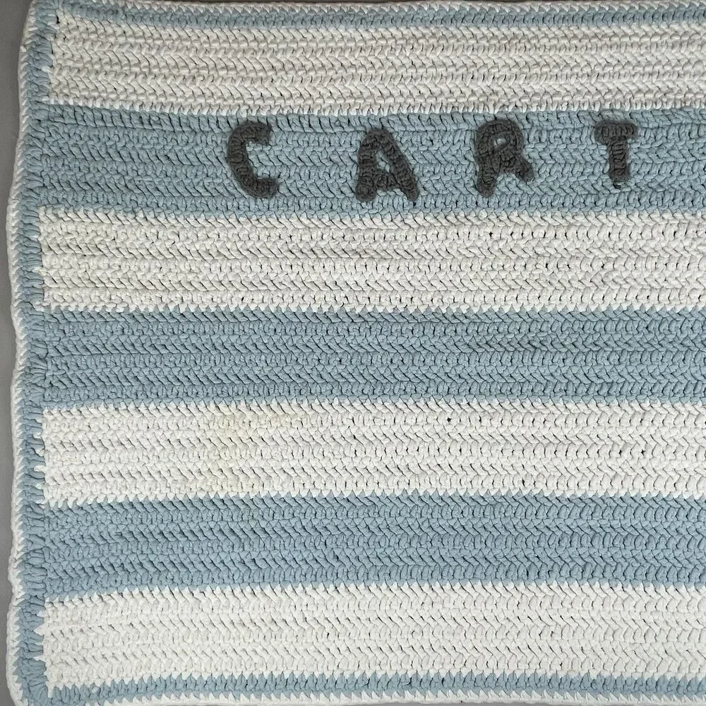 Handmade Crochet Baby Newborn Blanket Shower Gift Afghan Blue Stripe Boy Carter